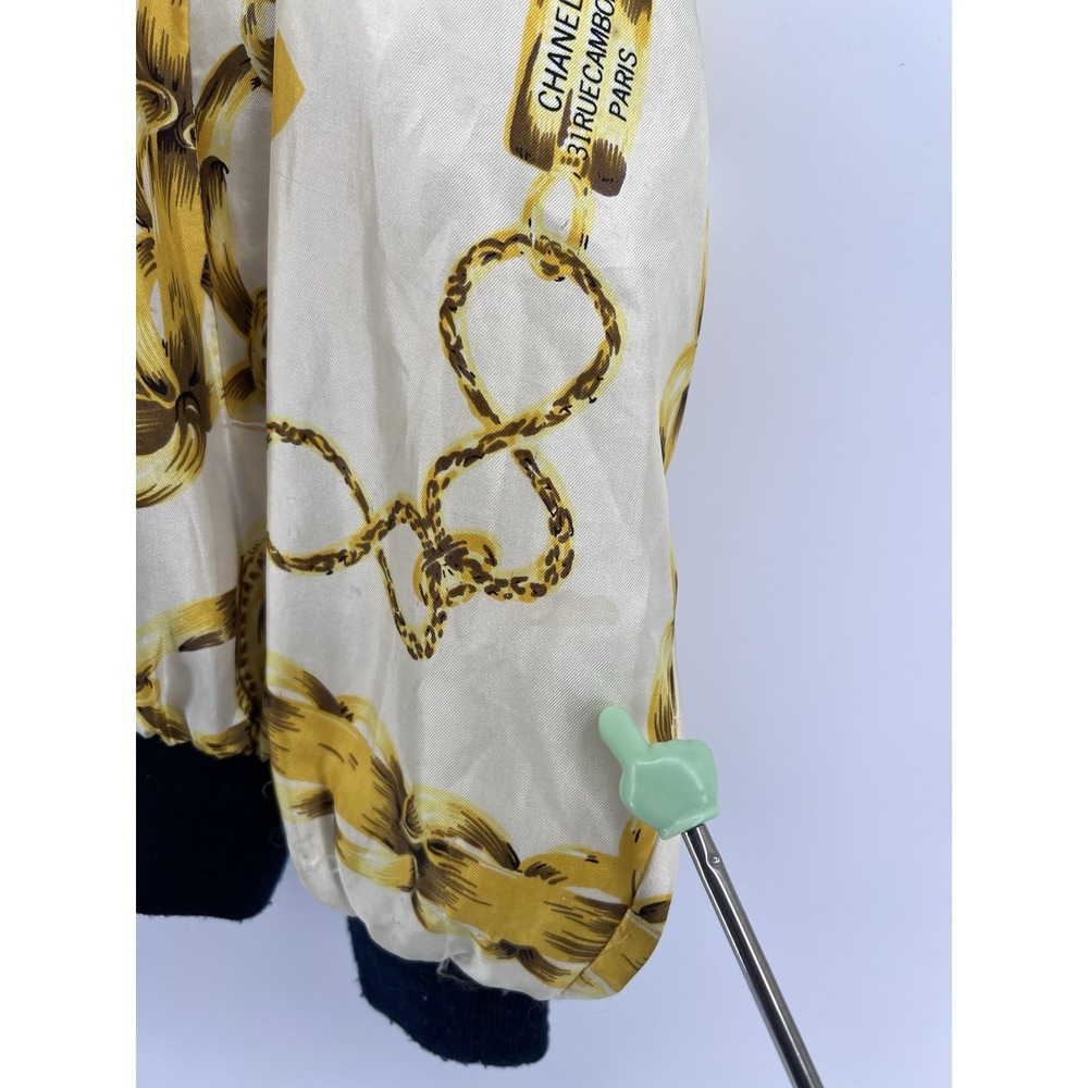 Vintage Chanel Silk Bomber Jacket Size M/L 80's Gold Chains Pattern - Picture 6 of 13